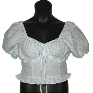 Gingham Peasant Crop Top